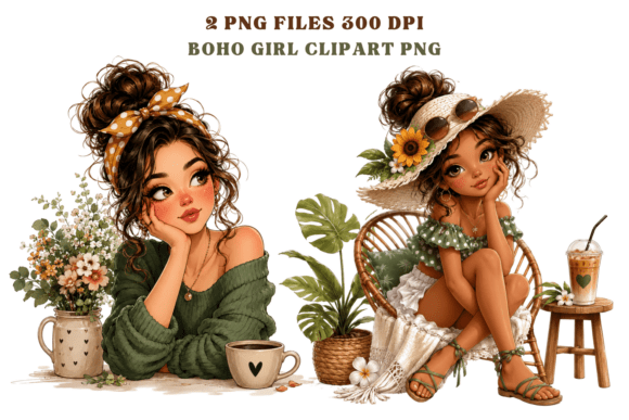 Boho Girl PNG, Fashion Girl PNG, Coffee: Strategic Digital Assets for Creative Professionals