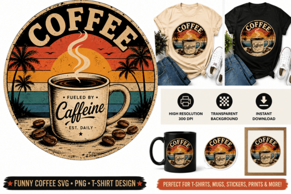 Fueled by Caffeine ☕ Retro Coffee PNG