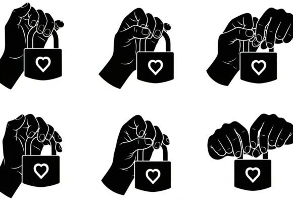 Heart Lock Clipart Hand Drawn Silhouette