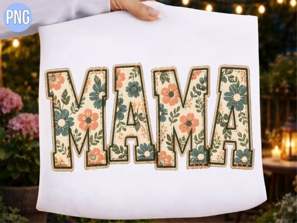 Mama Floral Patchwork Retro PNG T-SHIRT