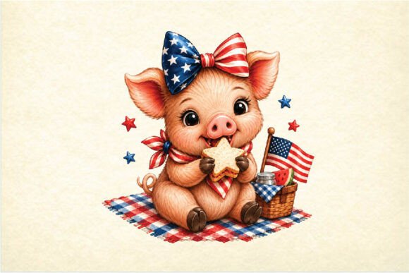 Patriotic Pig Picnic Clipart