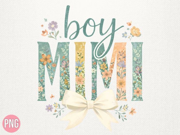 Shabby Chic Floral Boy Mimi Bow PNG