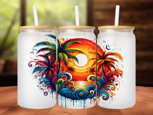 Tropical Beach Sunset 16oz Tumbler Wrap