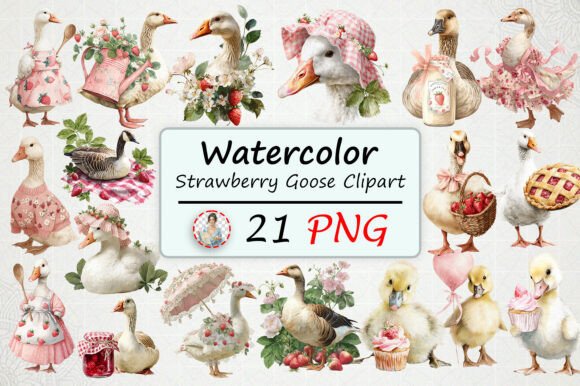 Watercolor Strawberry Goose Clipart: A Versatile Resource for Creative Projects