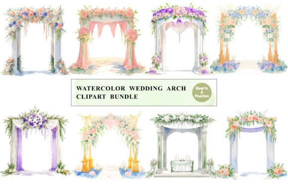 Watercolor Wedding Arch Clipart Bundle